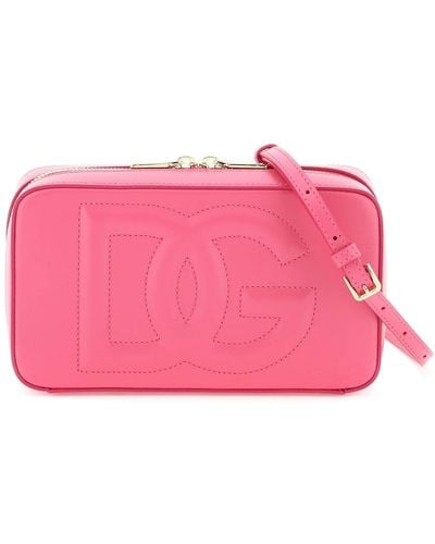 Dolce & Gabbana Leather Camera Bag With Logo - Pink