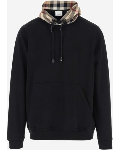 Burberry Cotton Hoodie With Check Pattern - Blue