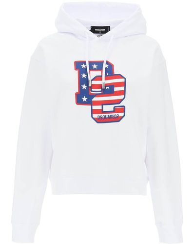 DSquared² Cool Fit Hoodie With Graphic Print - White