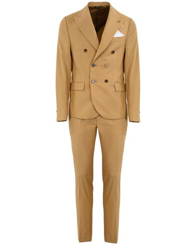 Daniele Alessandrini Camel Double-Breasted Suit - Natural