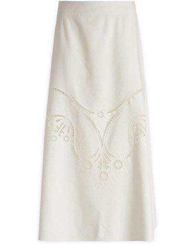 Chloé Embroidered High-Waisted Midi Skirt - White