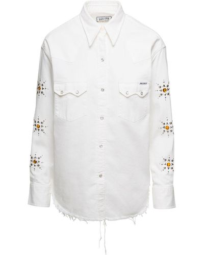 Washington DEE-CEE U.S.A. Denim Shirt With Stud Embellishment - White