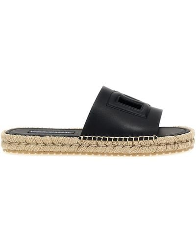 Dolce & Gabbana Logo Leather Sandals - Black