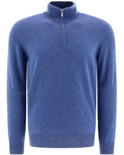 Brunello Cucinelli Cashmere Turtleneck Sweater With Zipper - Blue