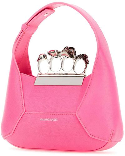 Alexander McQueen Fluo Leather Mini Jewelled Hobo Handbag - Pink