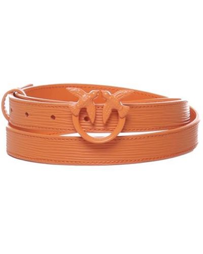 Pinko Leather Belt With Love Birds Buckle - White