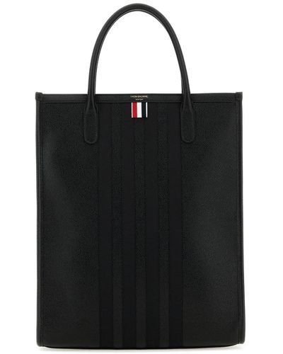 Thom Browne Leather Vertical Tote Handbag - Black