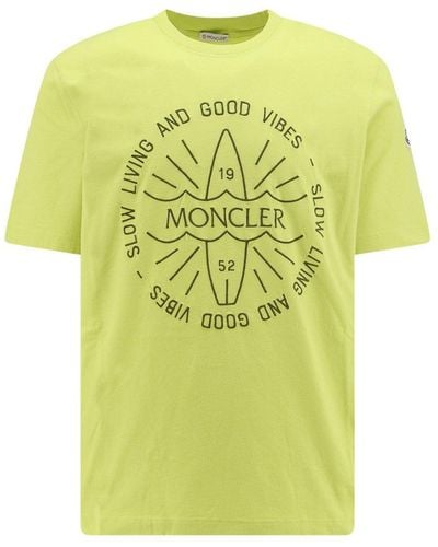 Moncler Logo Embroidered Crewneck T-Shirt - Yellow