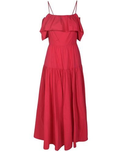 Antik Batik Off-Shoulder Ruffle Detail Flare Long Dress - Red
