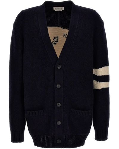 Alexander McQueen Intarsia Wool And Cashmere-blend Cardigan - Blue