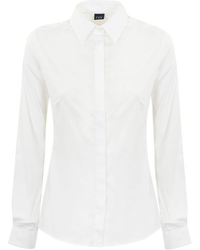 Fay Poplin Shirt With Italian Collar - White