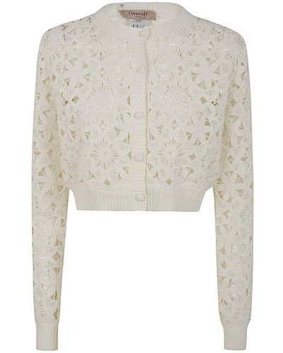 Twin Set Lace Micro Cardigan - White