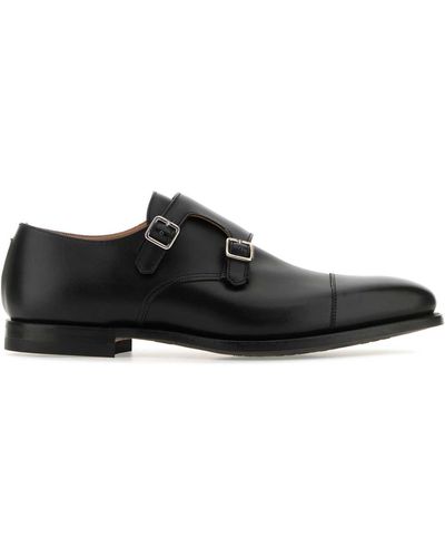 Crockett & Jones Black Leather Lowndes Monk Strap Shoes