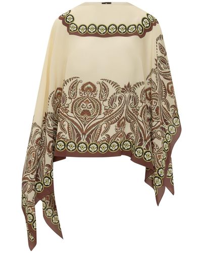 Etro Silk Poncho With Print - White