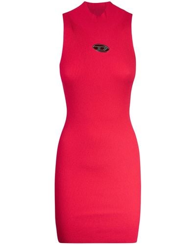 DIESEL Logo Ribbed Mid-Length Dress - Red