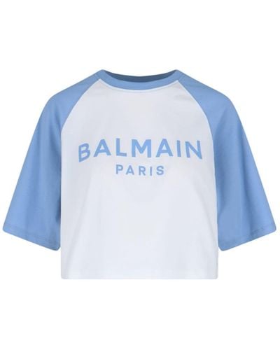Balmain Logo Crop T-shirt - Blue