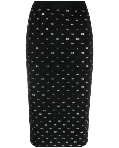 Elisabetta Franchi Embellished-monogram Pencil Skirt - Black