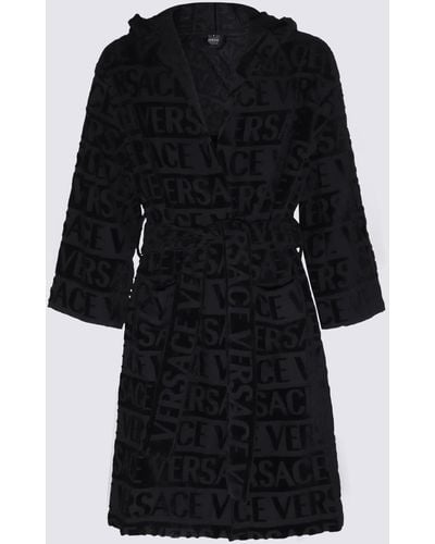Versace Cotton Crystal Hood Bath Robe - Black