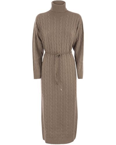 Peserico Wool, Silk And Cashmere Turtleneck Dress - Brown