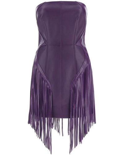 Versace Fringed Leather Minidress - Purple