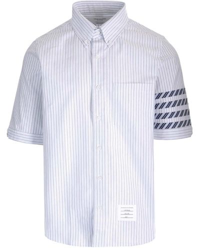 Thom Browne Striped Short-Sleeved Shirt - Blue