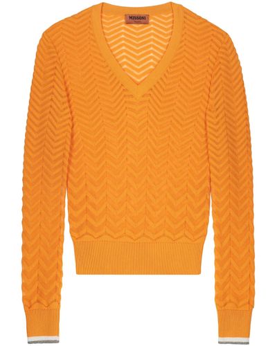 Missoni Cotton V-Neck Sweater - Orange