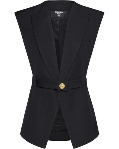 Balmain Belted Wool Vest - Black
