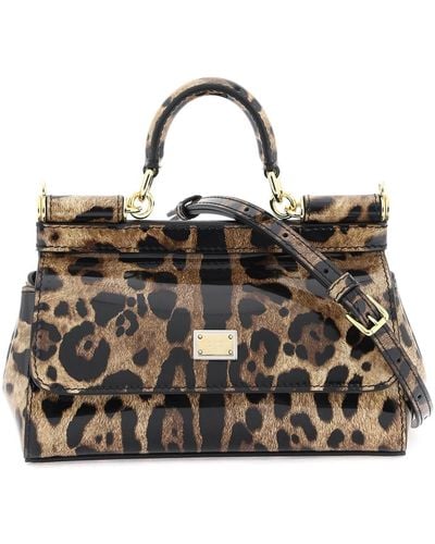 Dolce & Gabbana Leopard Leather Mini Sicily Bag - Black