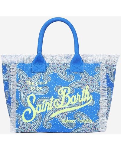 Mc2 Saint Barth Vanity Canvas Shoulder Bag With Paisley Star Print - Blue