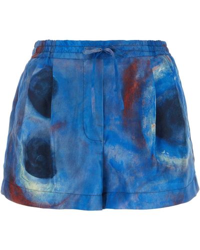 Marni Printed Silk Shorts - Blue