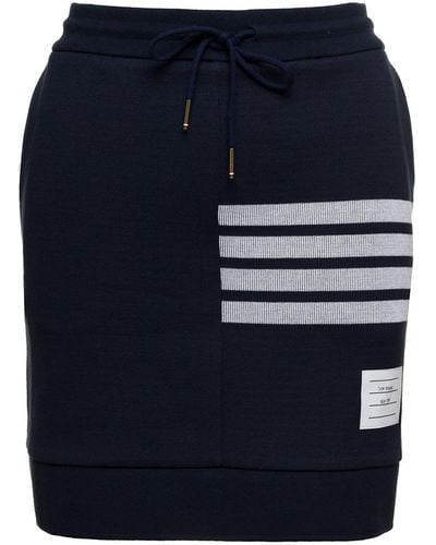 Thom Browne Blue 'sack' Skirt With Drawstring And Striped Motif In Cotton Woman