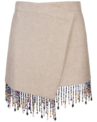MSGM Sand Mini Skirt With Bead Appliqué - White