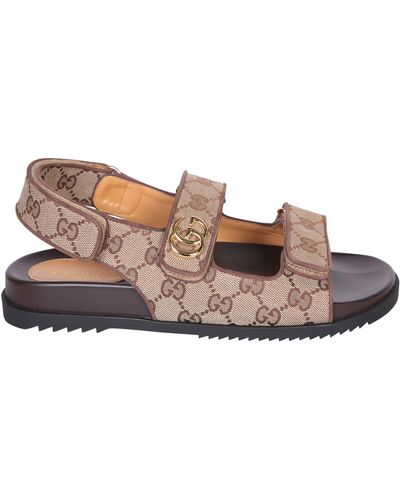Gucci Gg All-Over Double-Buckle Sandals - Brown