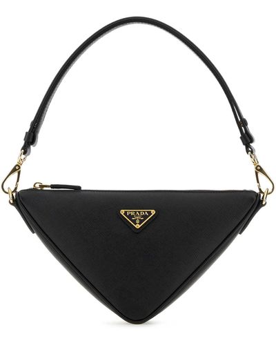 Prada Leather Triangle Shoulder Bag - Black