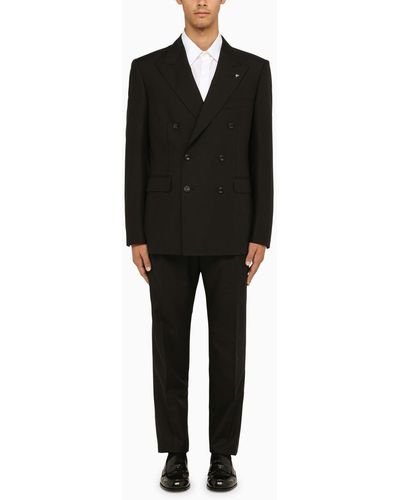 Tagliatore Black Double Breasted Suit In Wool