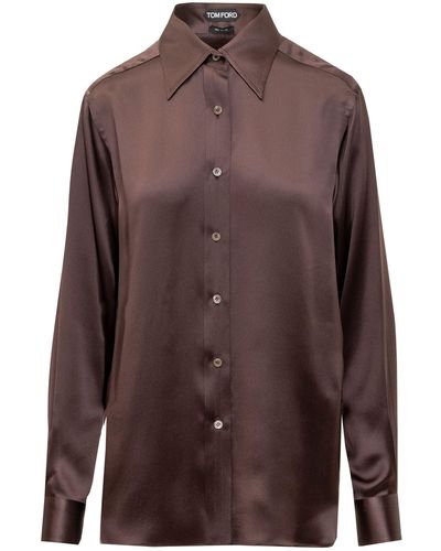 Tom Ford Silk Satin Shirt - Brown
