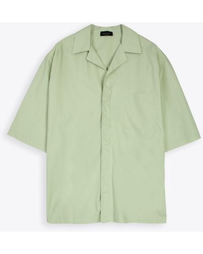 Roberto Collina Camicia Mc Over Popeline Sage Poplin Bowling Shirt With Short Sleeves - Green