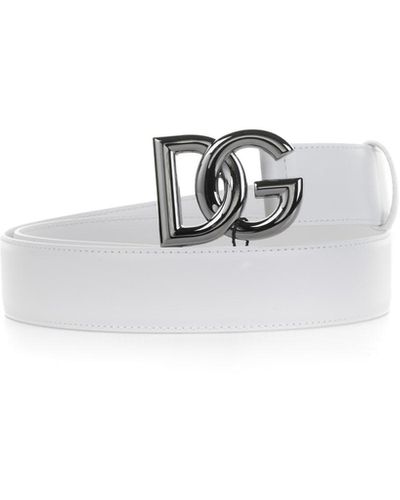 Dolce & Gabbana White Belt With Dg Logo Buckle In Smooth Leather Man
