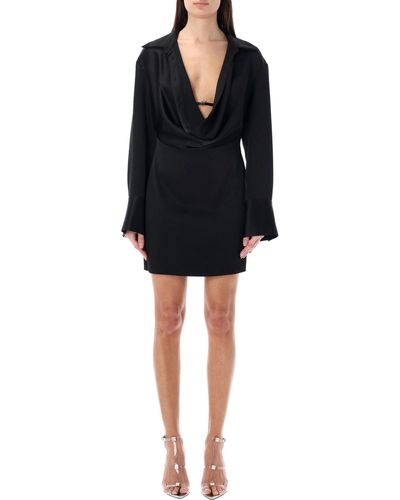 Blumarine Satin Cowl Collar Mini Dress - Black