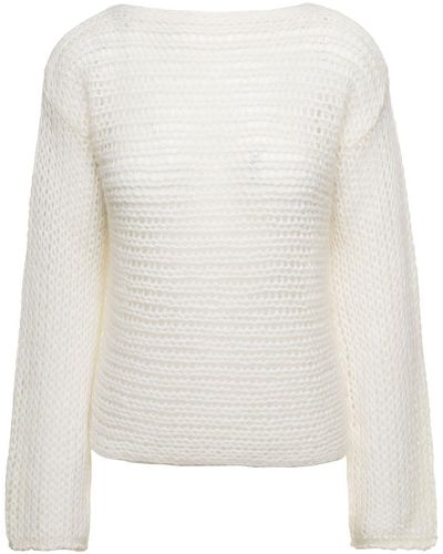 Forte Forte White Cropped Jumper With Boat Neckline In Wool Blend Woman