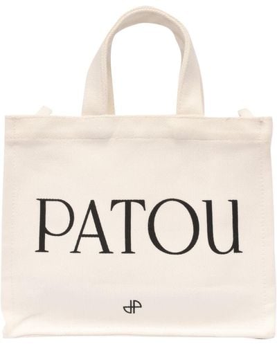 Patou White And Black Canvas Tote Bag - Natural