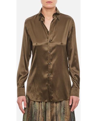 Ralph Lauren Cameron Buttoned Silk Shirt - Brown