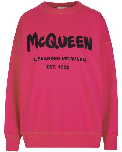 Alexander McQueen Woman Fuchsia Mcqueen Graffiti Oversize Sweatshirt - Pink