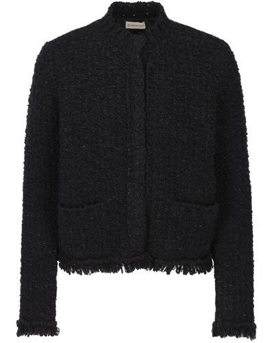 Moncler Panelled Tweed Padded Cardigan - Black