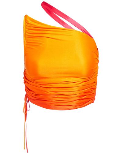ANDREADAMO Printed Draped Jersey Mono Shoulder Crop - Orange