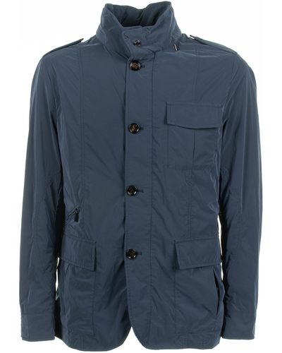 Moorer Spring Jacket With Pockets And Buttons - Blue