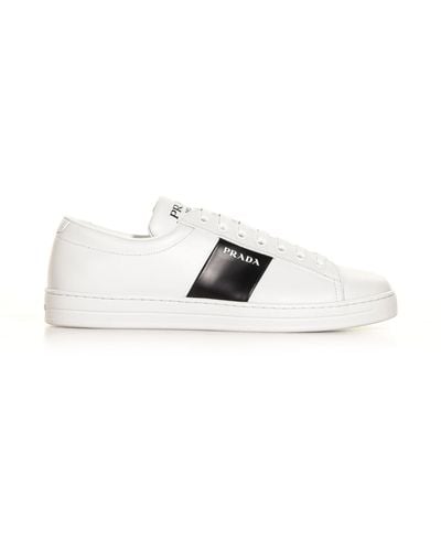 Prada Brushed Leather And Leather Sneakers - White