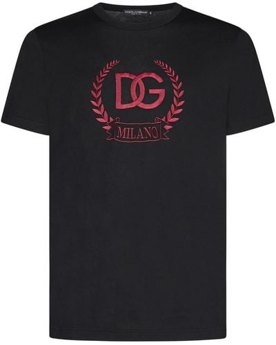 Dolce & Gabbana Cotton T-Shirt With Dg Milano Logo Embroidery - Black