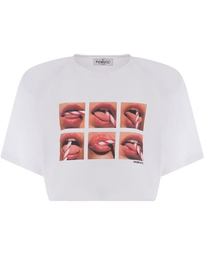 Fiorucci Crop T-Shirt Mouth Made Of Cotton - White