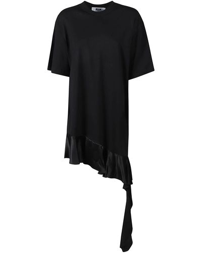 MSGM Short-sleeved Asymmetric Mini T-shirt Dress - Black